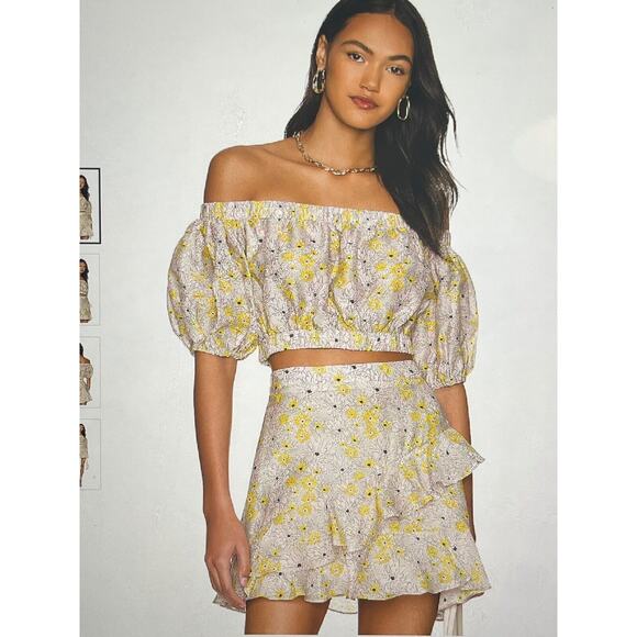 NWT MINKPINK SUMMER BLOWOUT MITTA MITTA OFF THE SHOULDER FLORAL BLOUSE Size XS - Picture 1 of 4